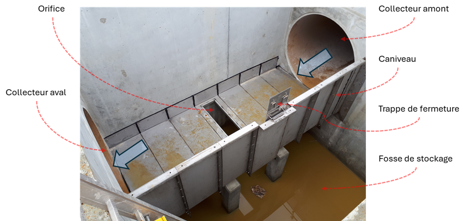 Photographie annotée d'un piège à cailloux 3D EAU